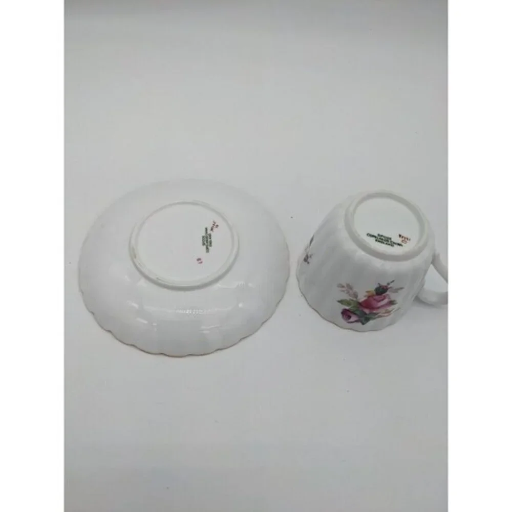 Vintage Spode Copeland's‎ Y5775 Flat Cup & Saucer Set floral ribbon  2 1/2 in